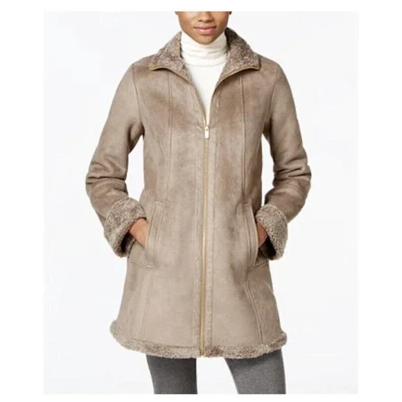 Jones New York Jackets Coats Nwt Size M And S Jones New York Standcollar Aline Fauxfur Coat Gray Size M Poshmark